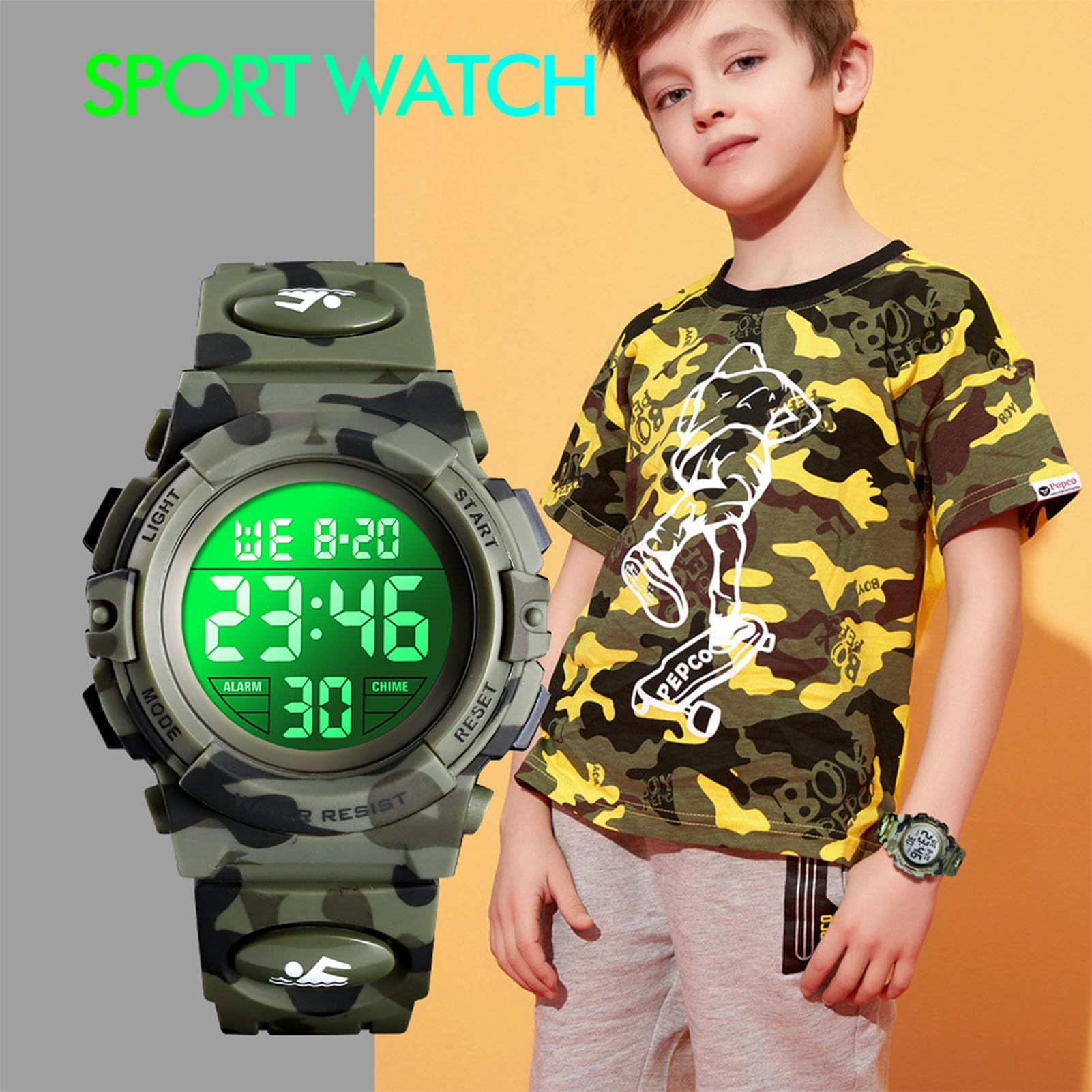 LDZDGD Tactical Digital Watch Waterproof 50M with LED Backlight, Stopwatch, Alarm, Shock Resistant Design for Outdoor Sports, Hiking, Running, and Everyday Wear(Dark Blue camo)