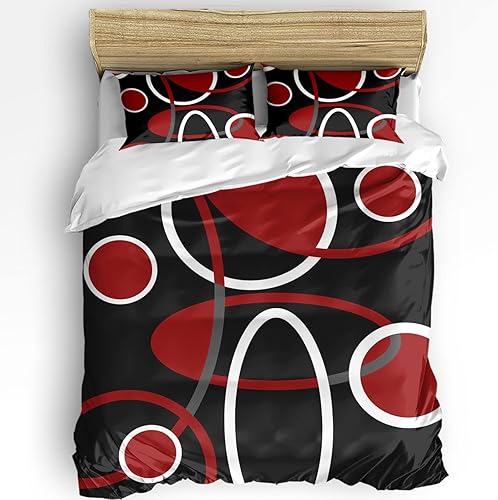 Miniatura 2 de Bedding Duvet Covers Set 3 Piece Set, Geometric Black Red White Queen Geometric Black Red White Duvet Cover and 2 Pillow Cases Set, Ultra Soft and