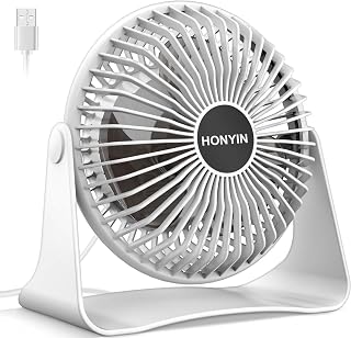 HONYIN Small USB Desk Fan, 3 Speeds Desktop Table Cooling Fan, 360° Rotatable, Strong Wind, Quiet Personal Little Fan Powered by USB for Bedroom Home Office