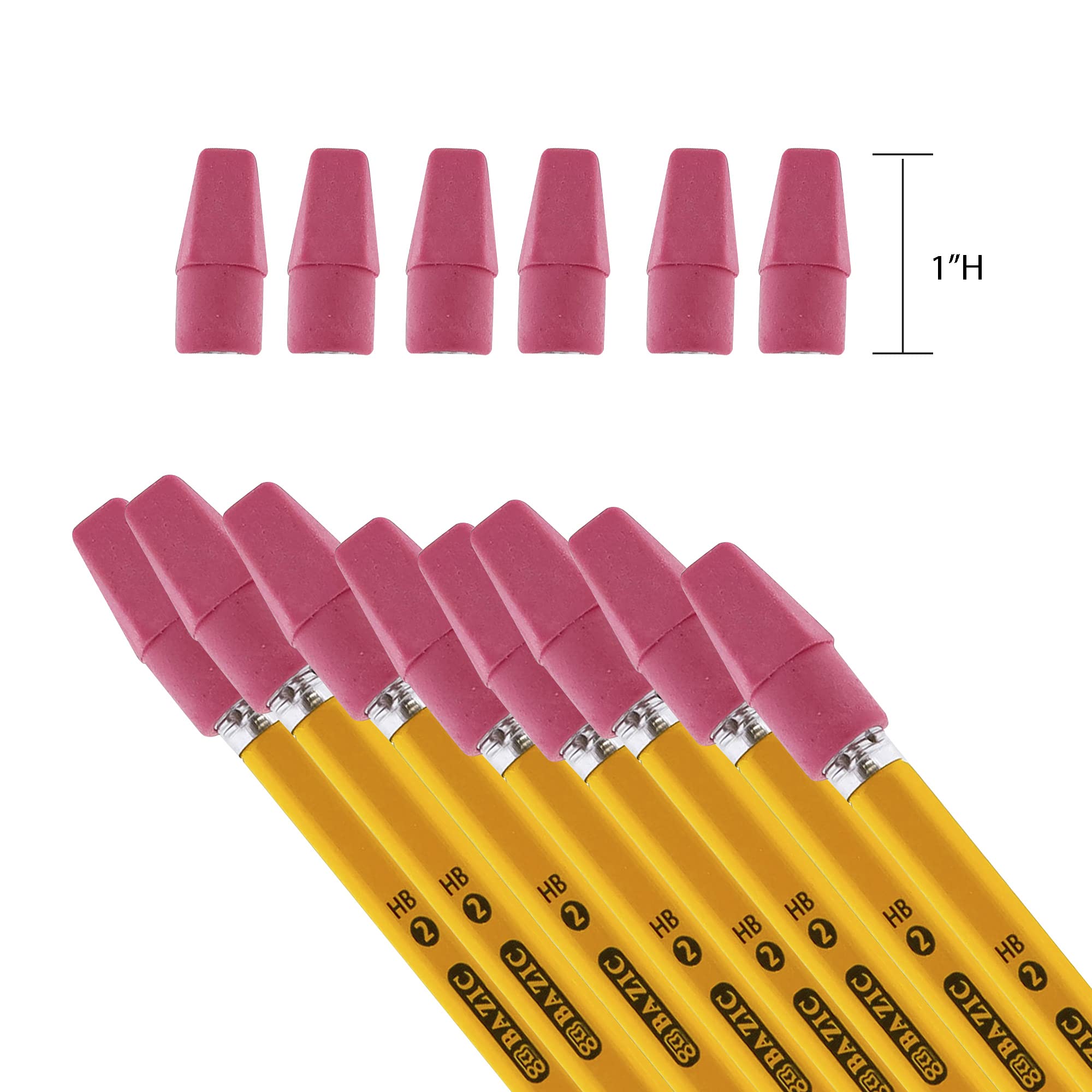 BAZIC 15-Pack Pink Eraser Set - Block Erasers & Pencil Top Erasers, Latex Free, For School & Art (2-Packs Total 30)