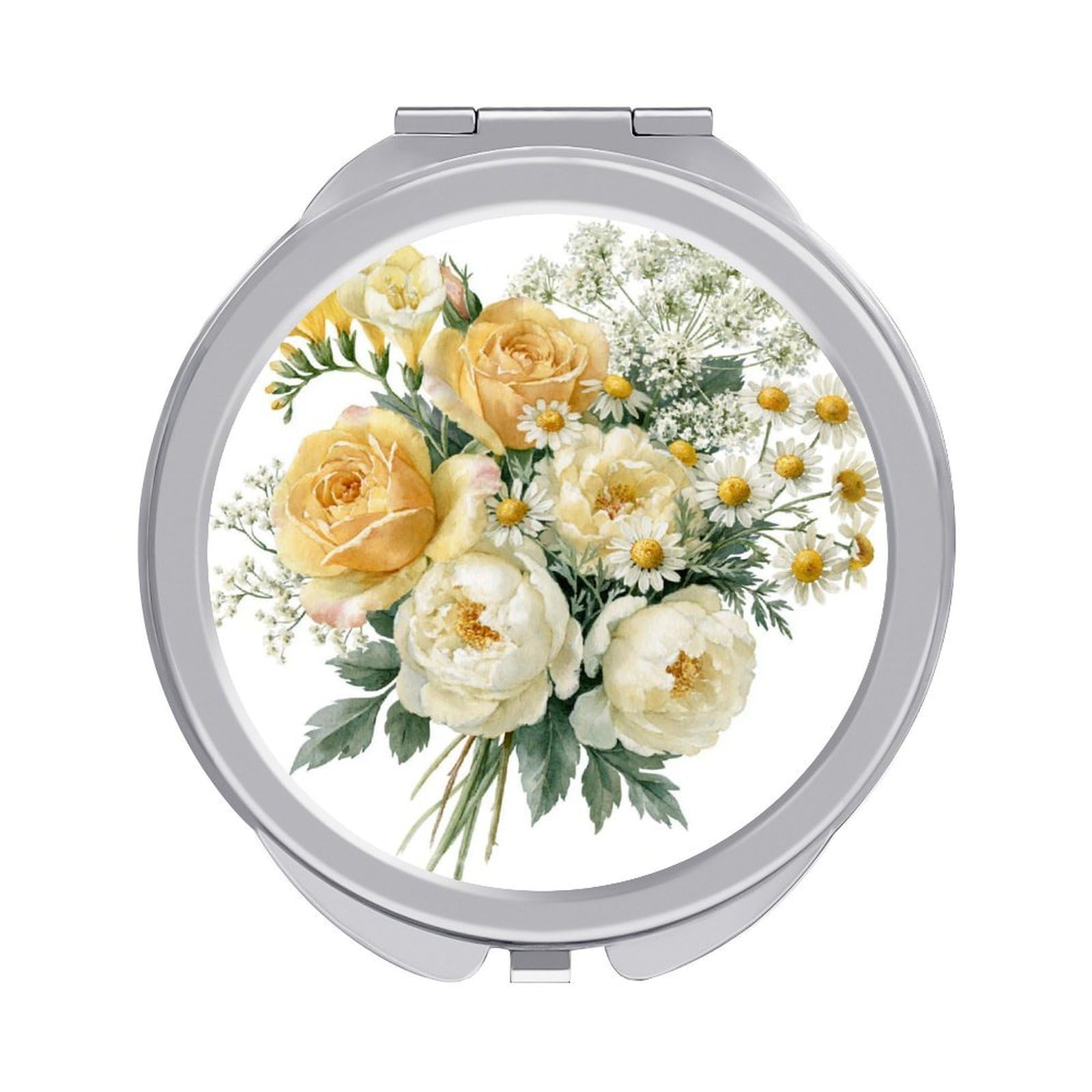 Jubonexis Watercolor Floral Bouquet Roses Cream Peonies Women Pocket Mirrors, Girls Small Portable Travel Makeup Mini Mirror