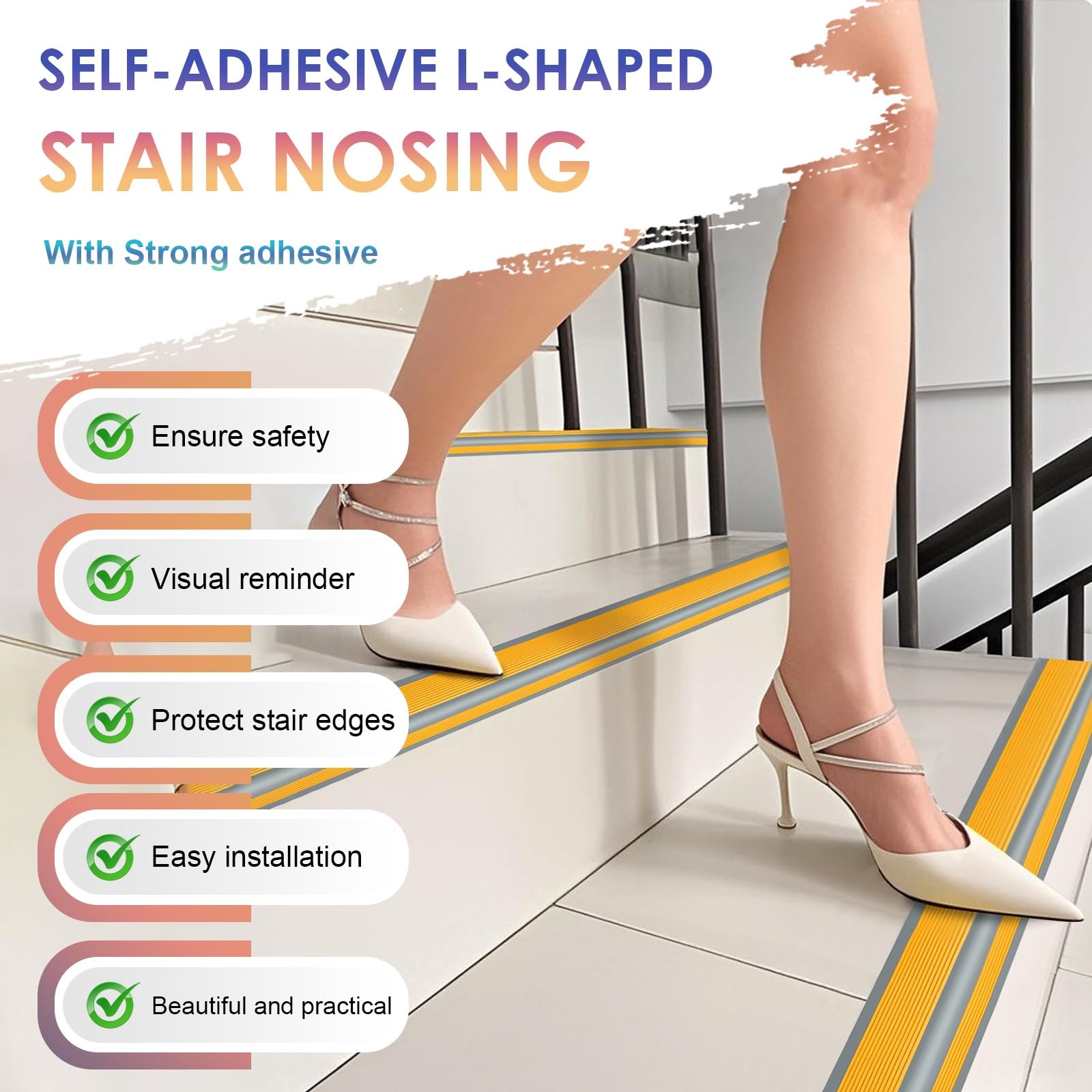 Cantoneras Adhesivas Salva Escalones, Zócalo Escaleras Con Tiras Protectoras Antideslizantes Para Escaleras,Autoadhesivas Tiras Antideslizantes Para Peldaños En Forma De L,Para BañO