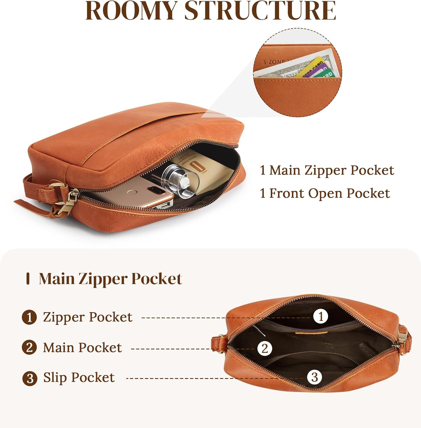 S-ZONE Crossbody Bags for Women Top Grain Leather Shoulder Handbags Camera Bag Purse Adjustable Strap Travel Daily Gift - Image 5