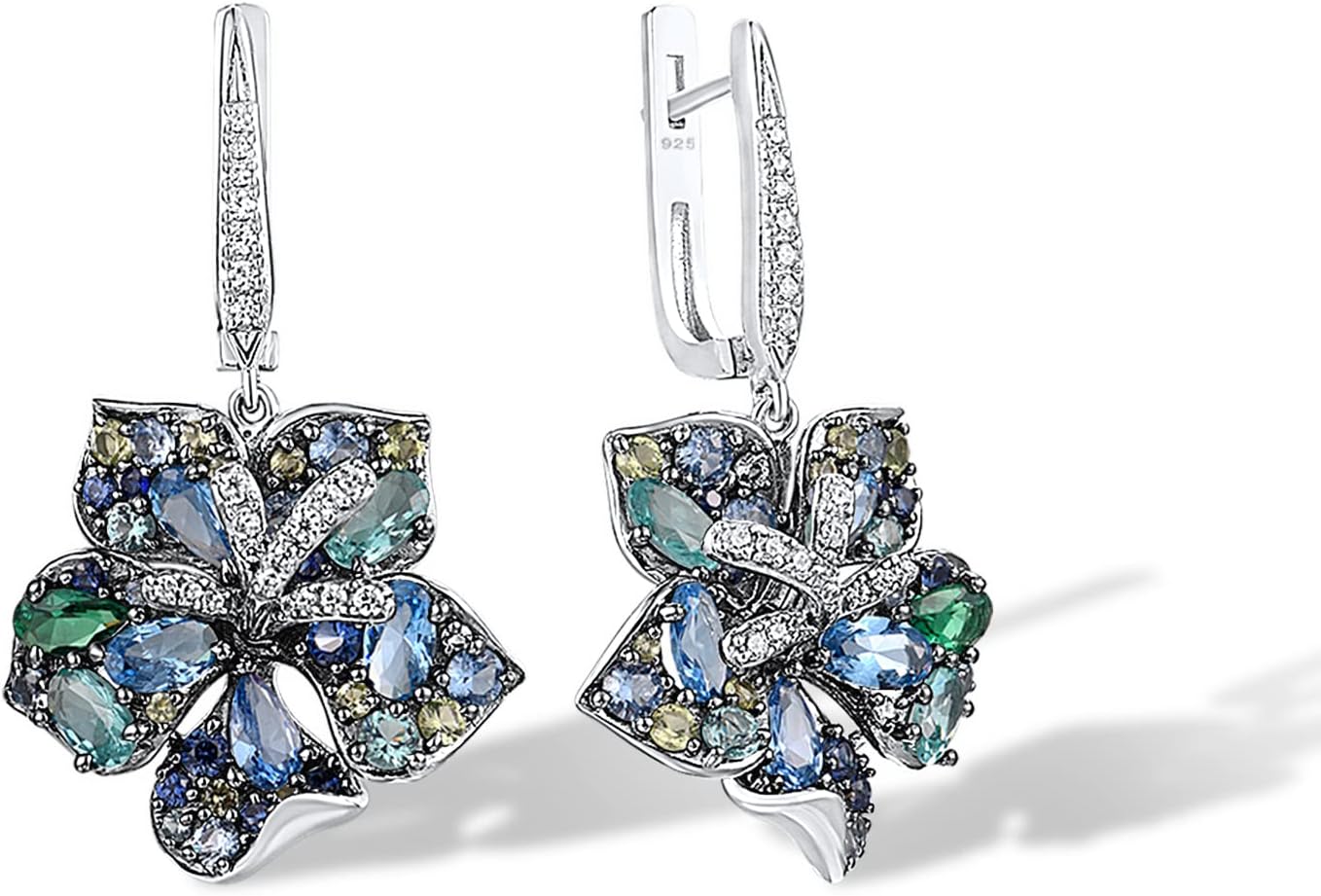 Santuzza Sterling Silver Gemstone Flower Earrings for Women