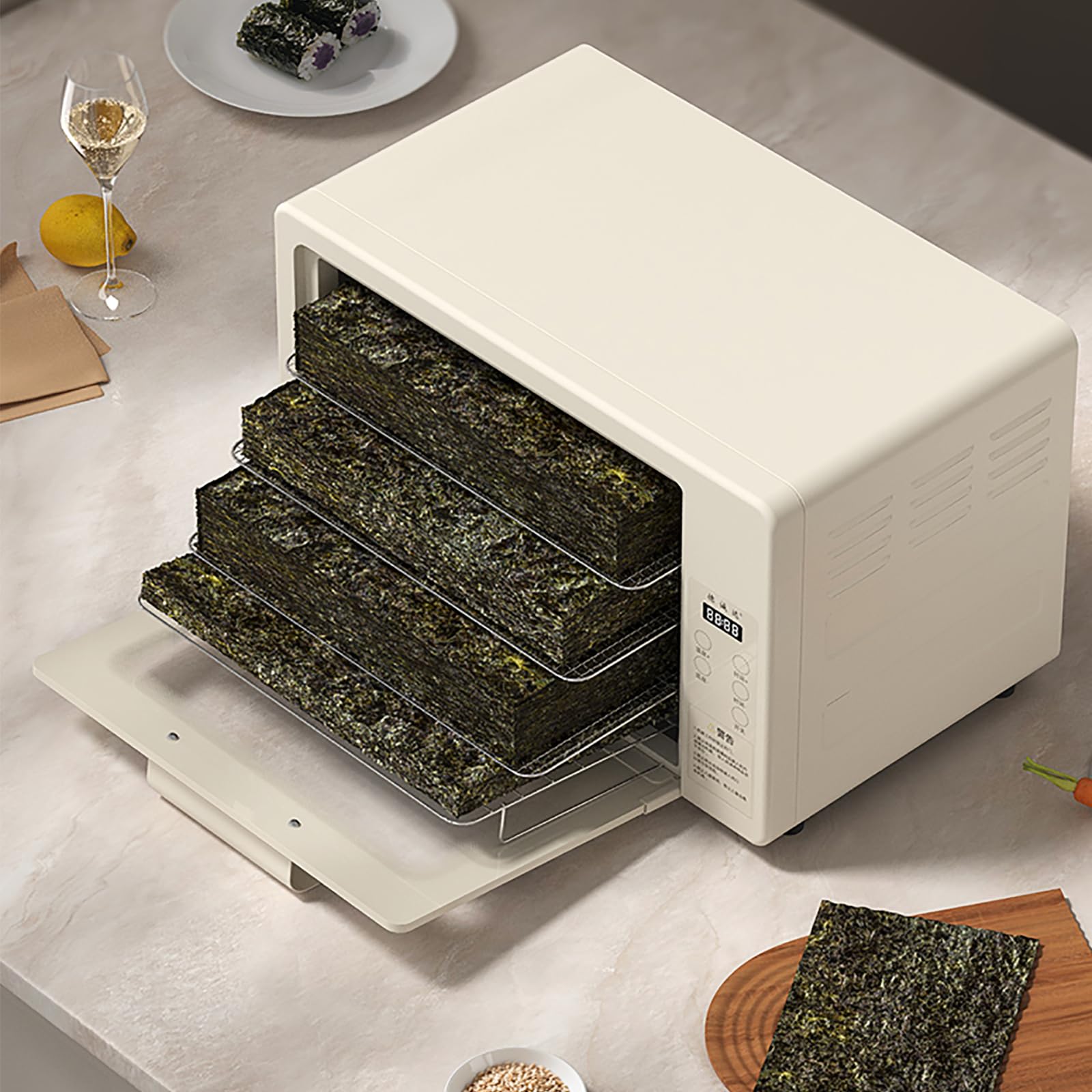 Suszarka do warzyw ze stali nierdzewnej, elektryczna skrzynka do suszenia wodorostów, regulowana 30-100°C, timer 24-godzinny, zdejmowana blacha do pieczenia, do restauracji sushi i domów