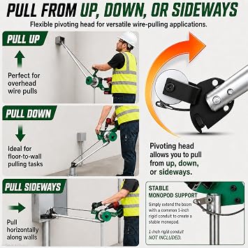 Electric Cable Puller, 1000lb Wire Puller Drill Powered, Handheld Wire Tugger, Wire Pulling Tool, Cable Pulling Tools, Electrical Tools for #141/0 Wires in 1/24 Conduit (green)