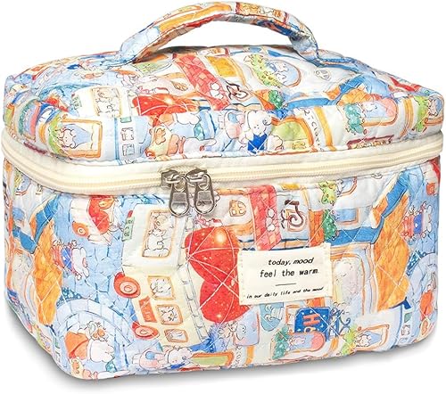 Bolsa grande de algodón para maquillaje, bolsa de cosméticos de viaje, bolsa acolchada para cosméticos, bolsa de aseo floral de coqueta, pequeña y