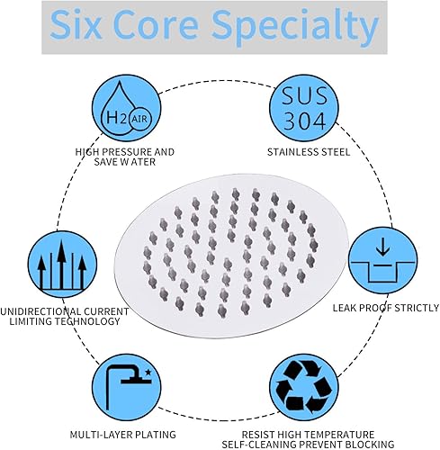 Miniatura 2 de GGStudy - Alcachofa de ducha redonda de acero inoxidable de alta presión de 6.0in, con boquilla de silicona, fácil de instalar