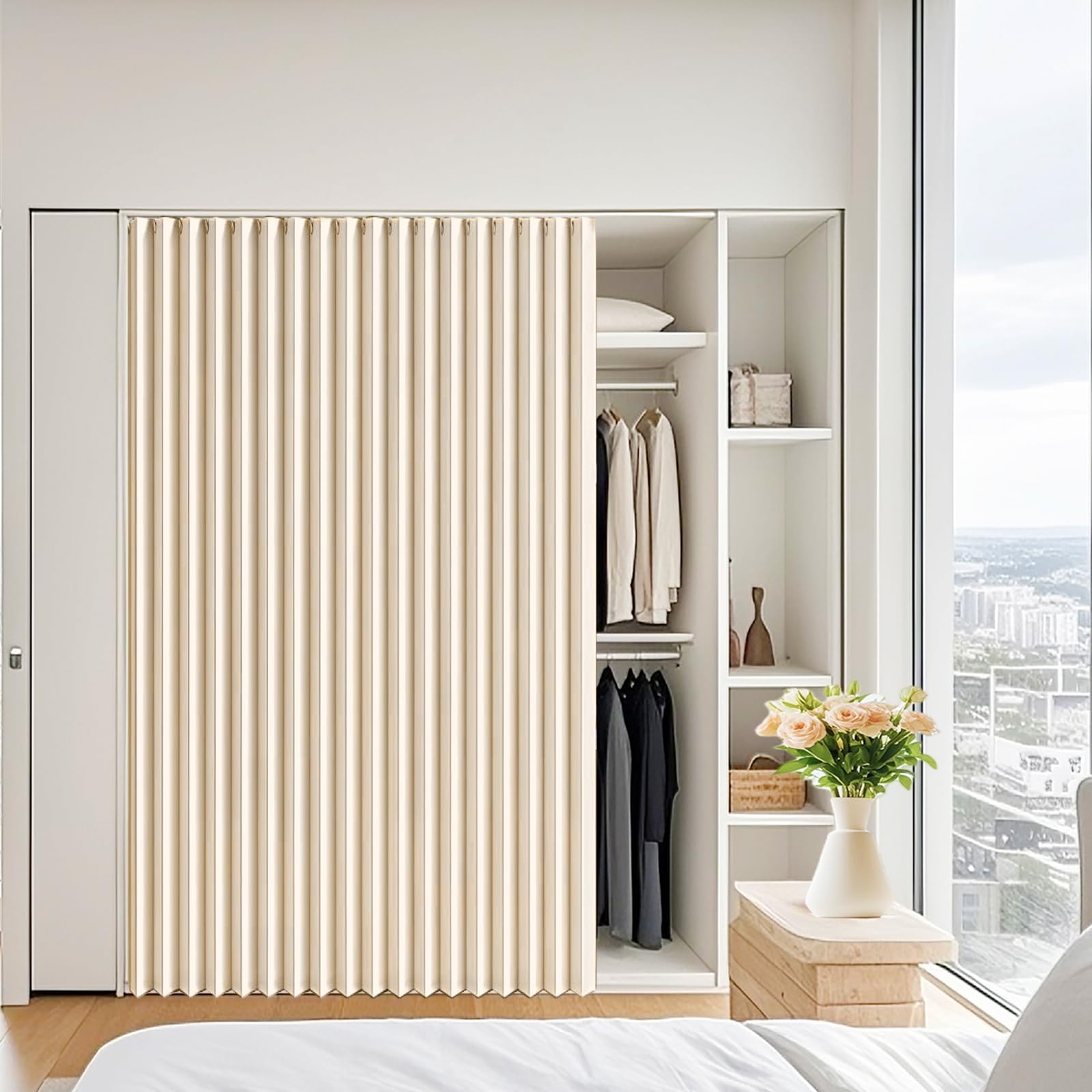 Dsshengds Beige Self-Adhesive Sliding Cabinet Curtains, Suitable For Wardrobes, Shoe Cabinets, And Washing Machine Cabinets.- W120cmxh150cm