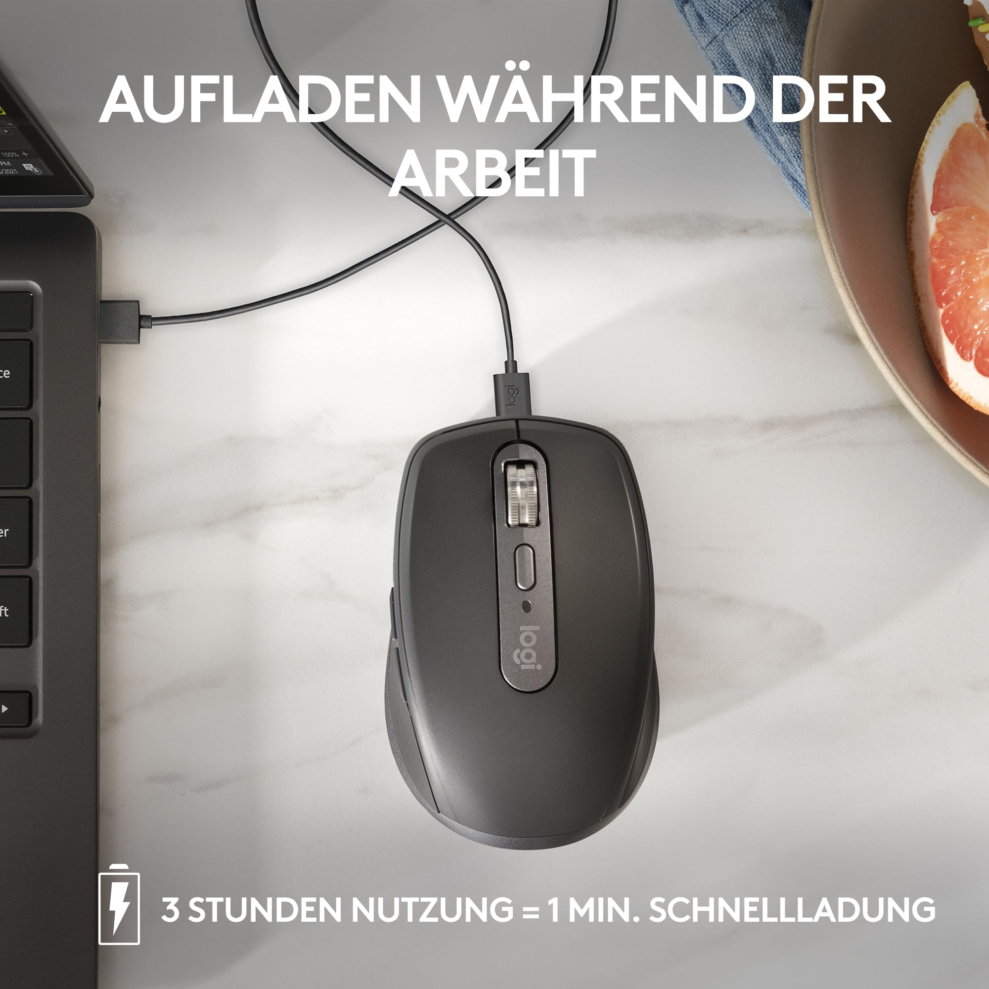 Logitech MX Anywhere 3S Compact Kabellose Maus, Fast Scrolling, 8K DPI Any-Surface Tracking, Quiet Clicks, Programmierbare Tasten, USB C, Bluetooth, Windows PC, Linux, Chrome, Mac - Graphit