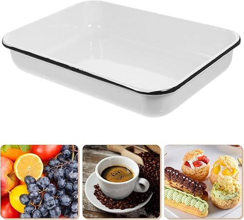 Miniatura 6 de Luxshiny Bandeja para hornear Bandeja rectangular de metal esmaltado Bandeja de servir Bandeja de horno de metal para hornear