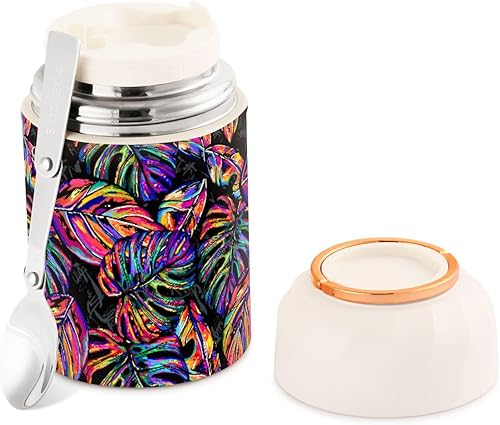 Leaves Food Jar with Spoon Stainless Steel Vacuum Insulated Food Container 17 oz Food Flask for Lunch