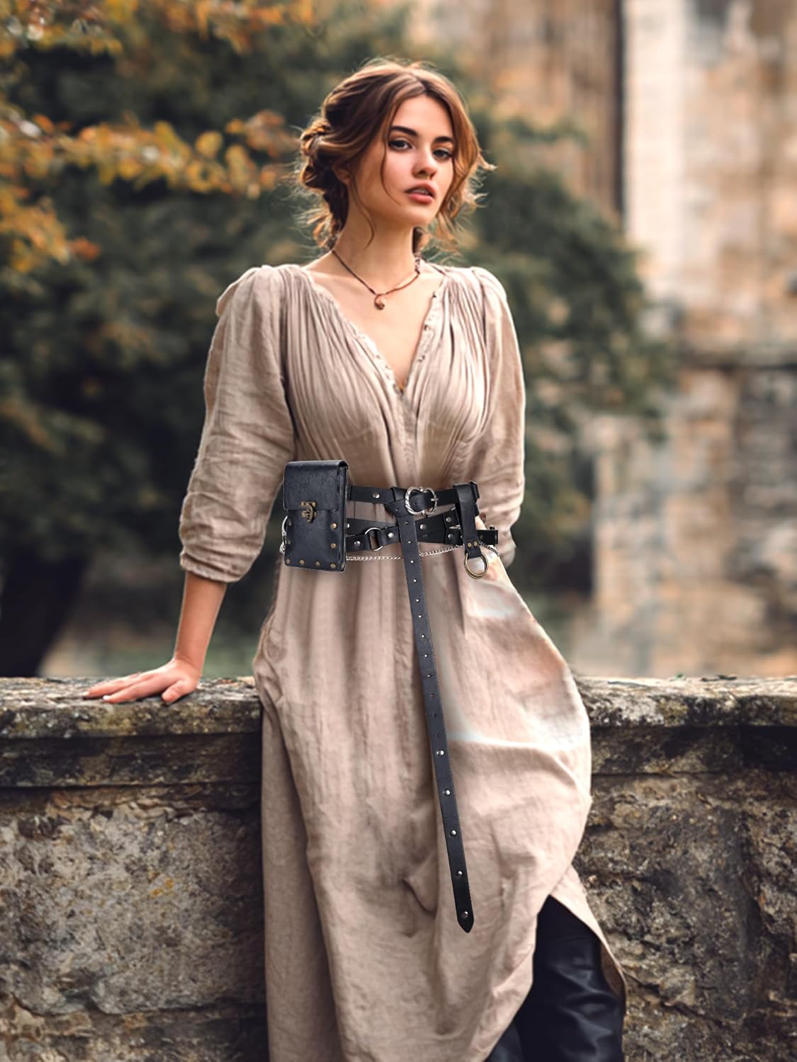 Ultrafun 3pcs Renaissance Belt Accessories Faux Leather Medieval Viking Chain Belt Bag Skirt Hike Ren Faire Costume - Image 6