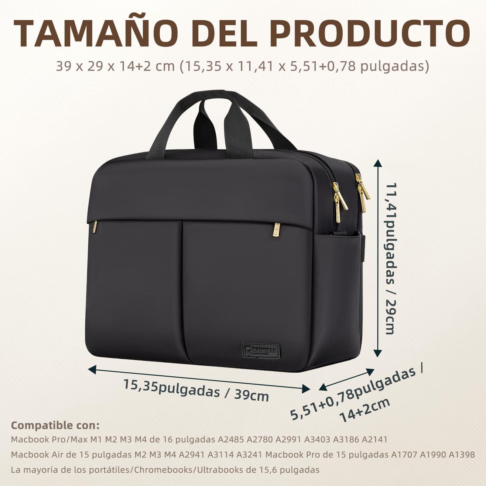 RAINYEAR Bolso para portátil de 15,6 pulgadas Bolso mensajero para portátil Bolso para mujer Maletín para negocios Oficina Viajes Bolso pequeño para ordenador