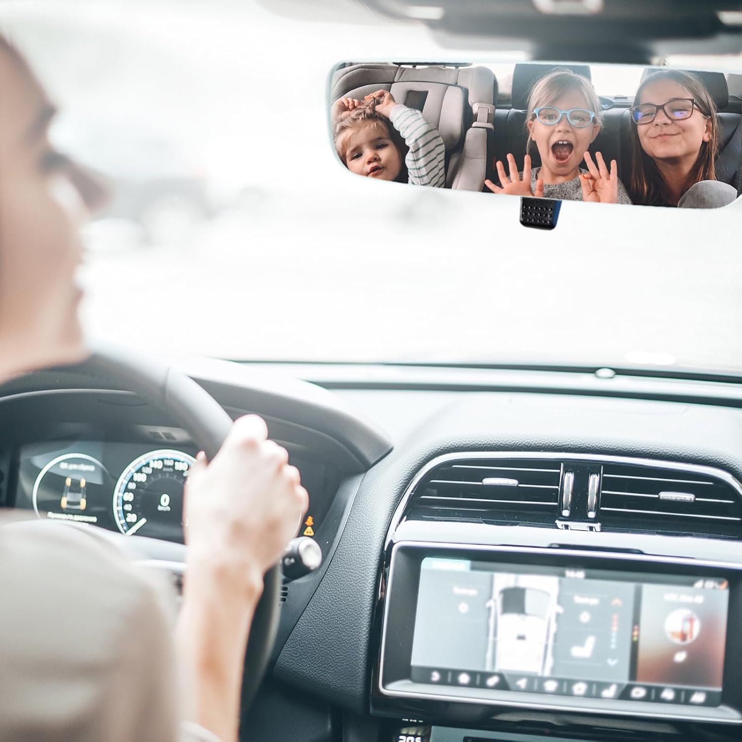 OEM Frameless Rear view mirror, Universal Day/Night Mirror Fit Toyota Camry Rav4 Corolla, Nissan Rogue Altima, Chevy Silverado GMC Sierra, Kia Hyundai, RAM, Ford F150, Honda Pilot CRV | Mounting Base