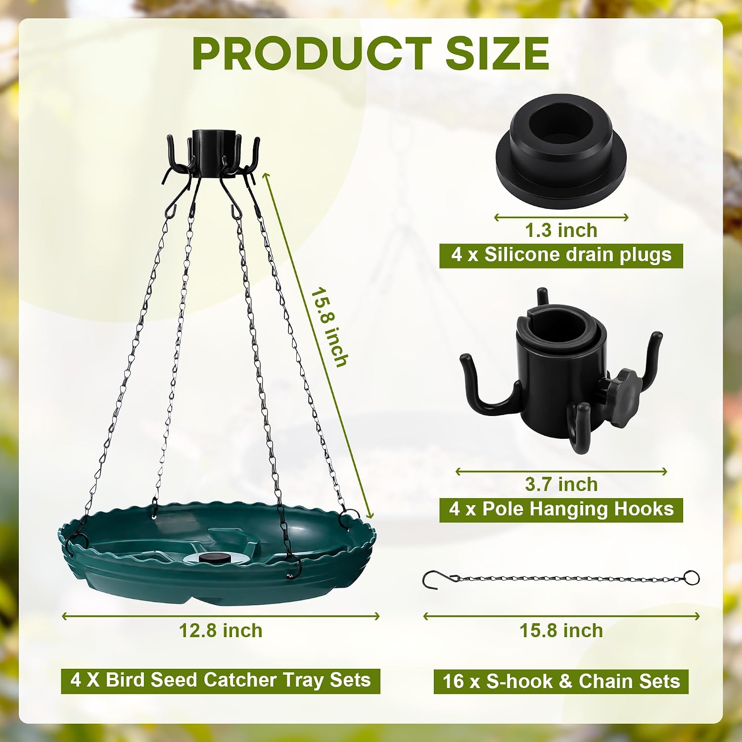 Aurelema Hanging Bird Seed Catcher Tray (Green,4 Sets) image 2
