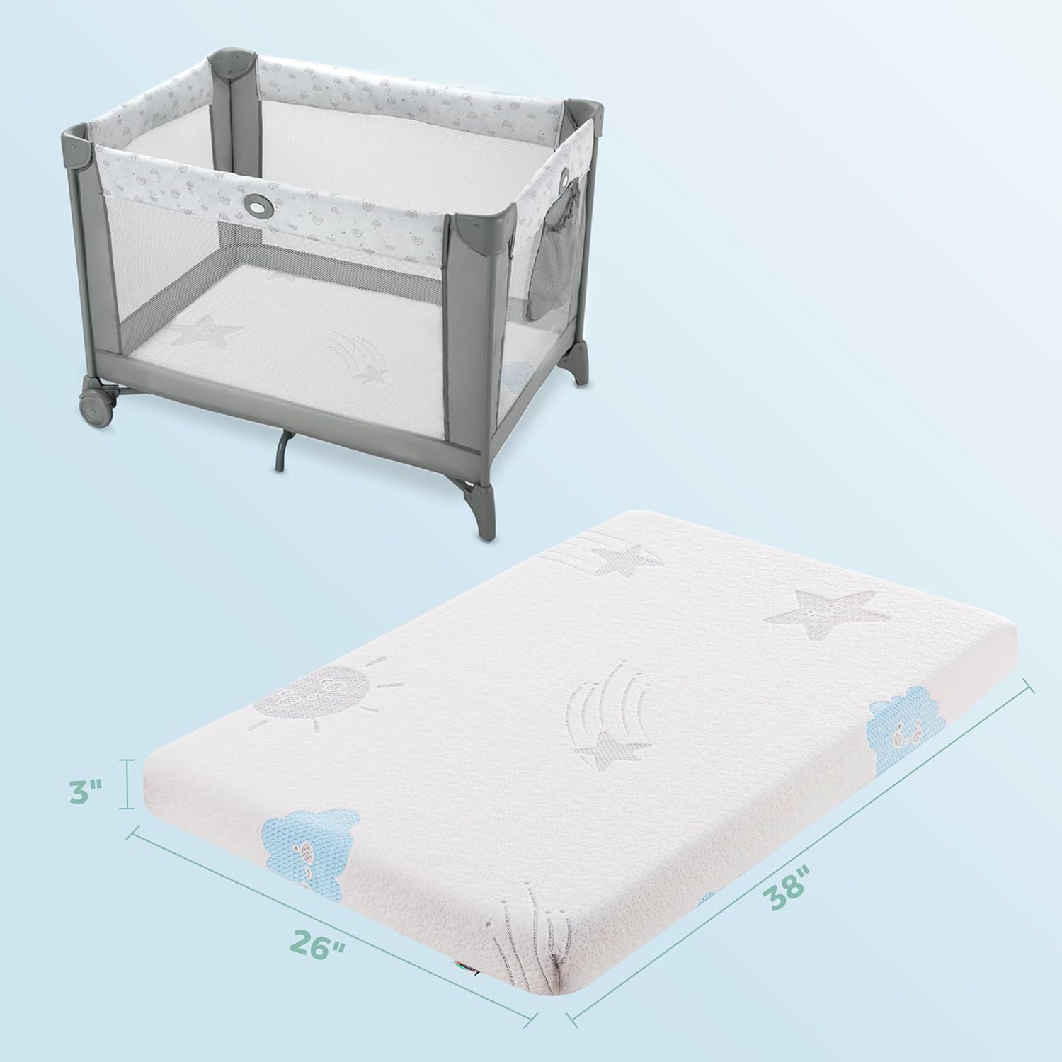 Ganondorf 38X26 Pack and Play Mattress Pack N Play Mattress Anti Slip Memory Foam Baby Mattress Pad with Removable Cover
