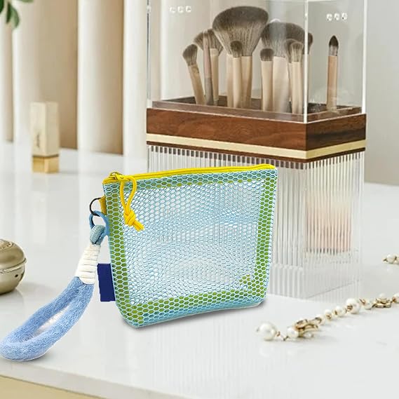 Bolsa Organizadora De Maquillaje Transparente - Neceser De Viaje Ligero Con Red, Ideal Para Spa, Playa, Hospital Y Bodas