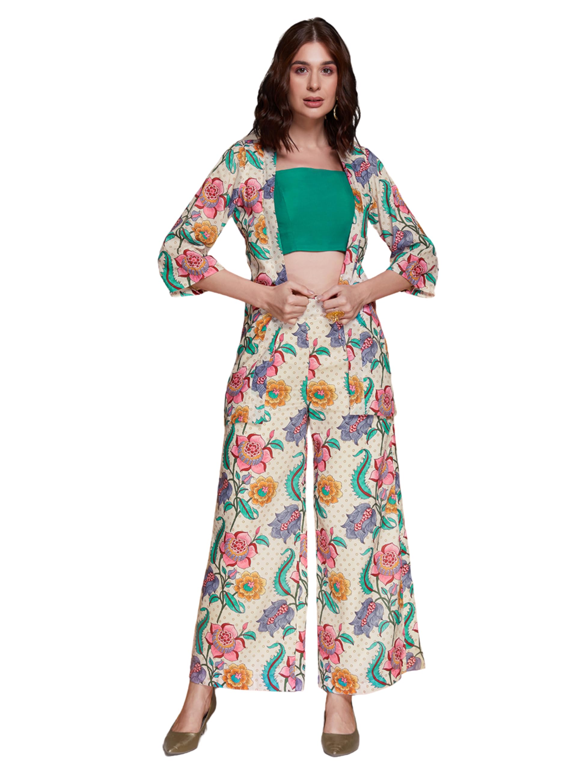 fusionic Floral Printed Co-Ord Set with Green Tube Top-picture-39