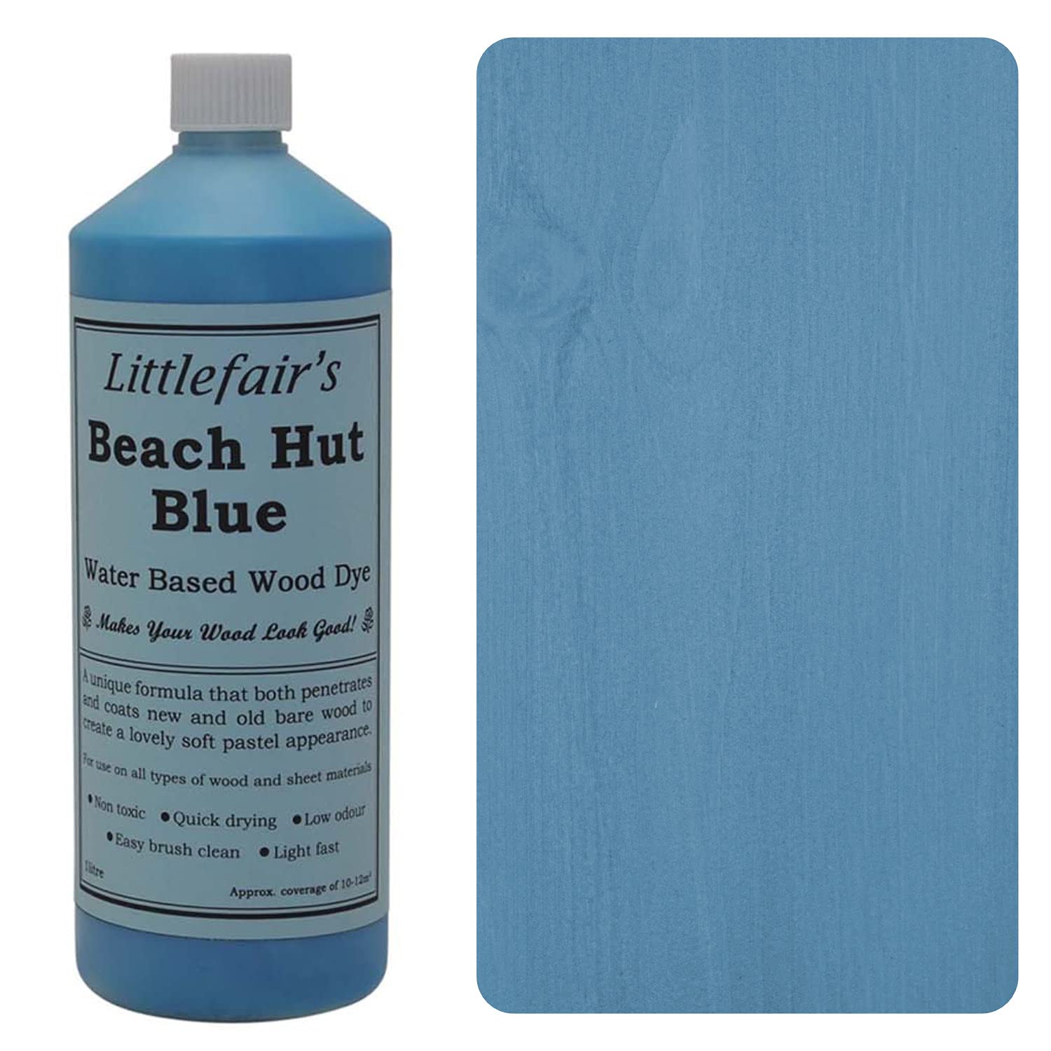 Littlefair'sWater Based Wood Dye | Indoor | Pastel Range | Environmentally Friendly | Indoor Timber Including Doors and Skirting Boards | 2.5ltr, Beach Hut Blue