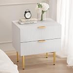Smart FENDEE Ensemble de 2 Table de chevet, White Mid Century Modern Night Stand avec panneau fluté, Table de lit avec 2 Tiroir, gros NightStand avec jambe d'or pour chambre