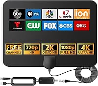 RUPA HDTV Digital Antenna Ultra-Thin Indoor Outdoor 150+ Mile Range 4K 1080P UHF VHF Amplifier 16ft Coax Cable Black