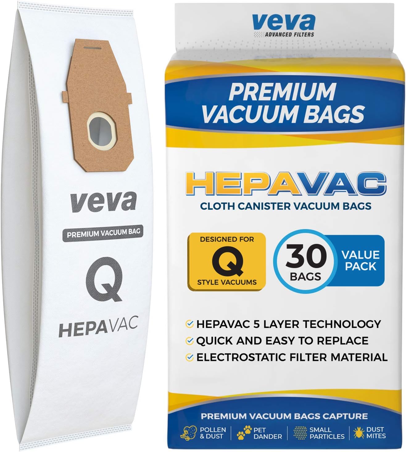 30 Pack HEPA Type Q Vacuum Bags, Compatible with Hoover Upright Vacuum Cleaner Model AH10000, UH30010COM, Premium Cloth Vacuum Bags