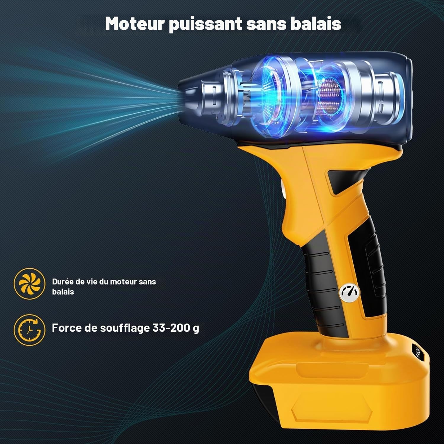 Souffleur à feuilles sans fil à 4 vitesses pour batterie Li-ion Dewalt 20 V, 130 000 tr/min, dépoussiéreur à air comprimé Super Mini Jet pour Dewalt pour ordinateur, voiture, clavier (sans batterie)