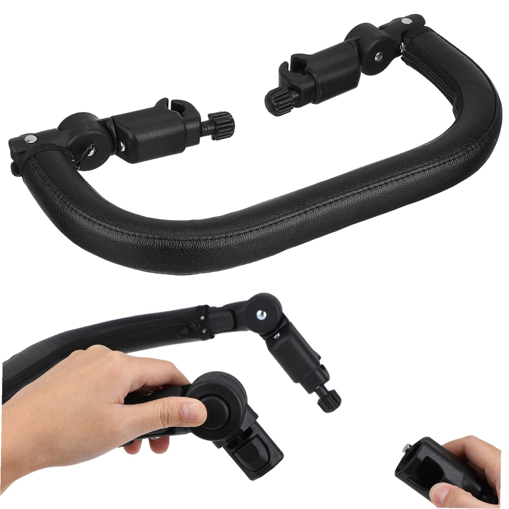 Barra Paraurti Passeggino in Pelle Pu e Ferro Nera 3cm | Struttura a Tre Strati Schiuma, Staccabile e Regolabile Zip, per Tubo 1, 18in