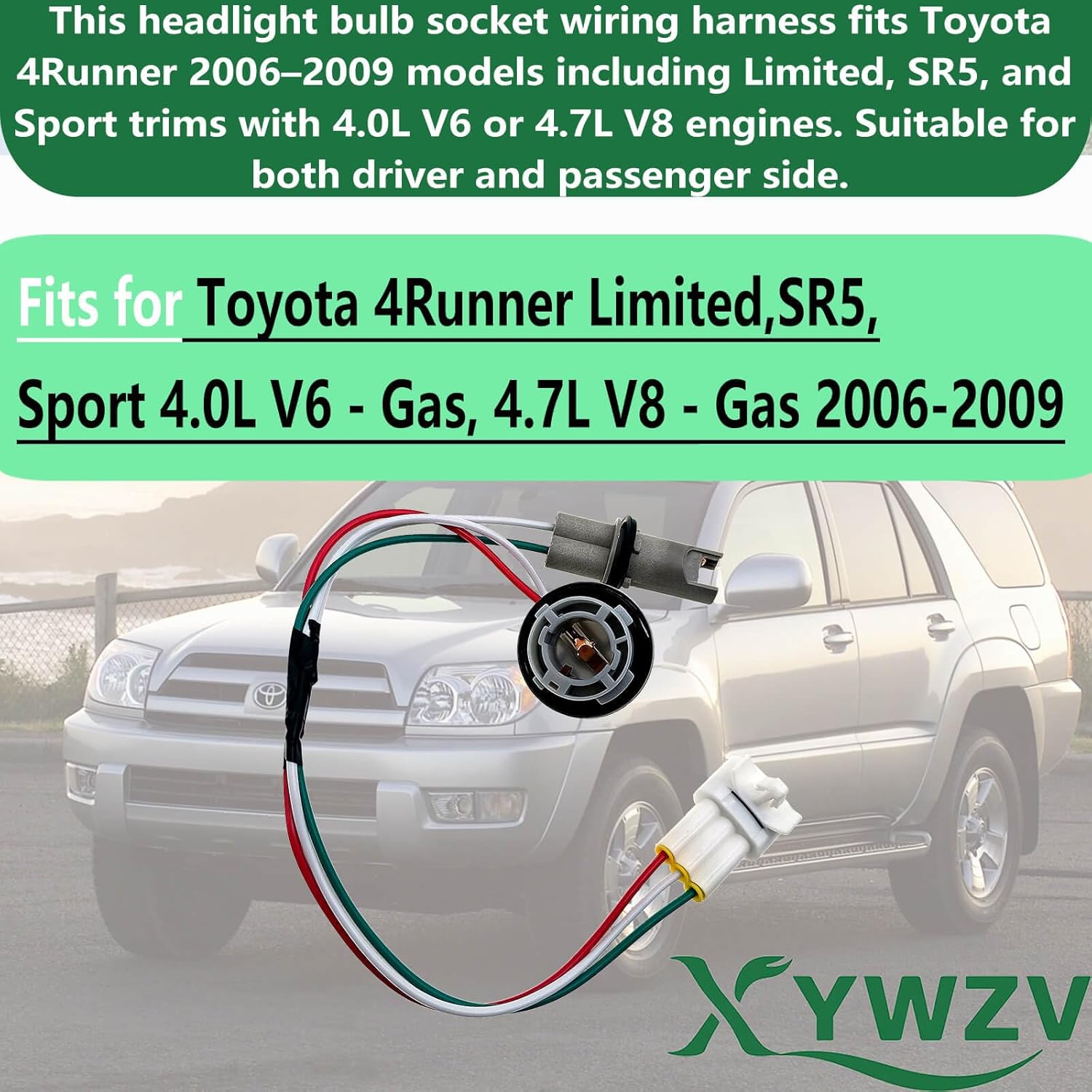 Headlight Bulb Socket Wiring Harness for Toyota 4Runner 2006–2009 SR5 Limited Sport – 81125-35440 8112535440 Connector Plug Driver or Passenger Side Headlamp Cord Assembly