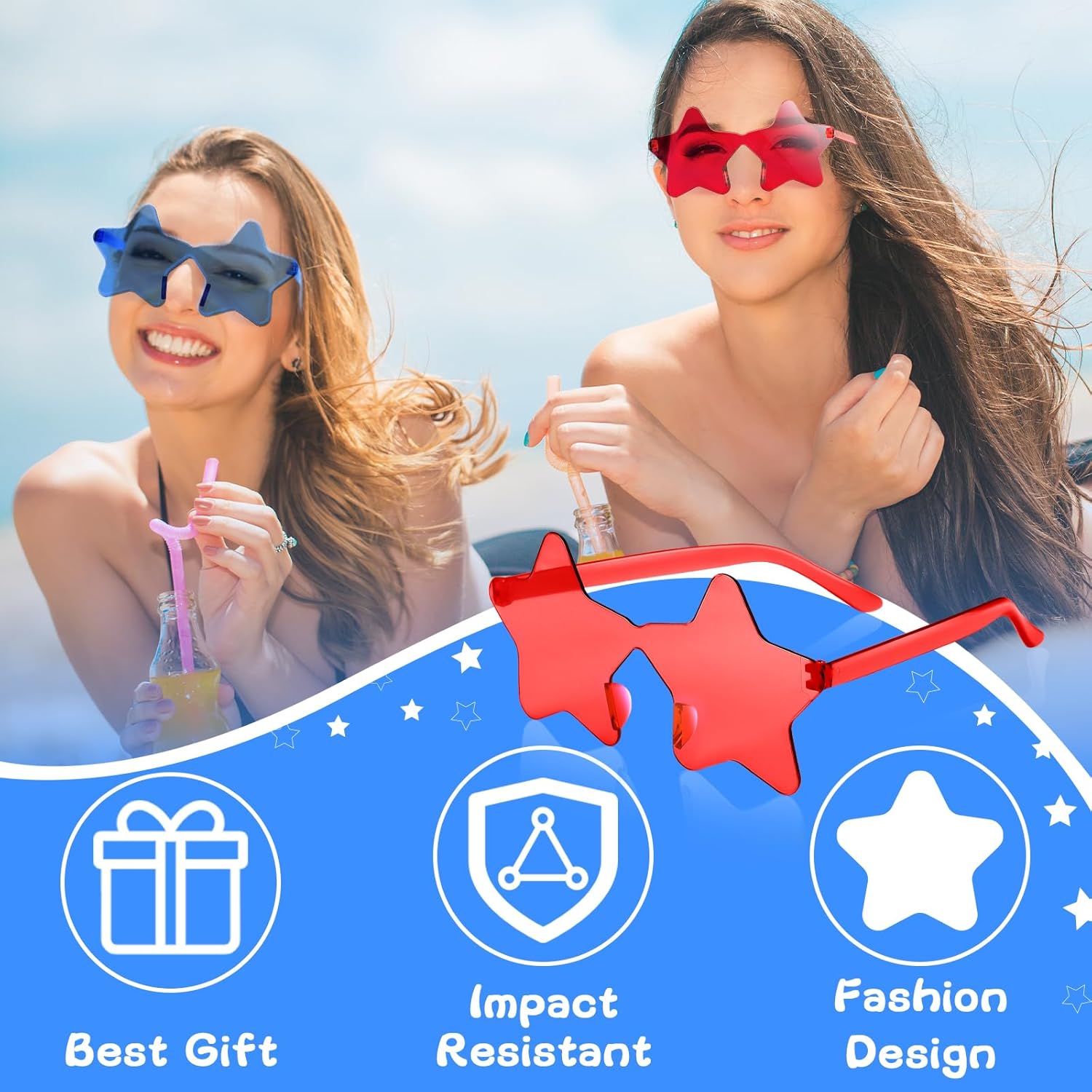 PLULON 30 Pairs Star Sunglasses Rimless Star Shape Sunglasses, Colorful Glasses Bulk Bachelorette Party Favors for Birthday Beach Kids Adult - Image 4