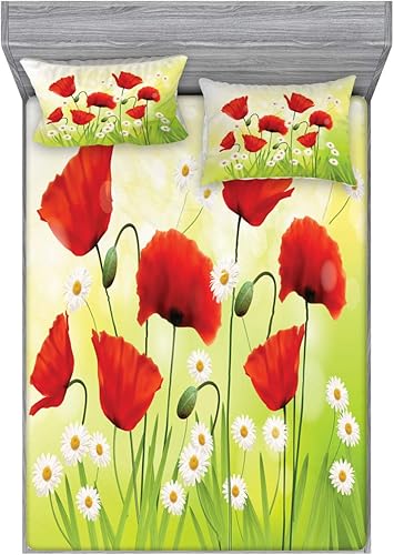 Miniatura 171 de Ambesonne Juego de sábanas bajeras y fundas de almohada, diseño retro de los videojuegos con botones de joystick vintage de los años 80 y 90, diseño