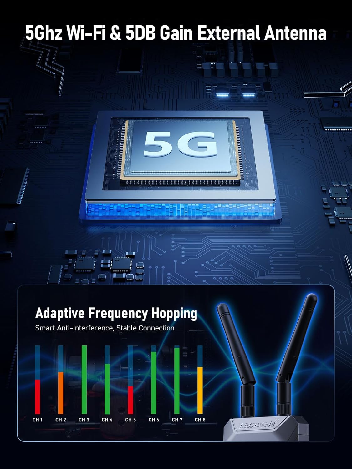 A multi-scenario application setup showing a single transmitter (TX) broadcasting to three receivers (RX1, RX2, RX3) on a film set, with one receiver also displaying content on a tablet via the TuTuPlay app.