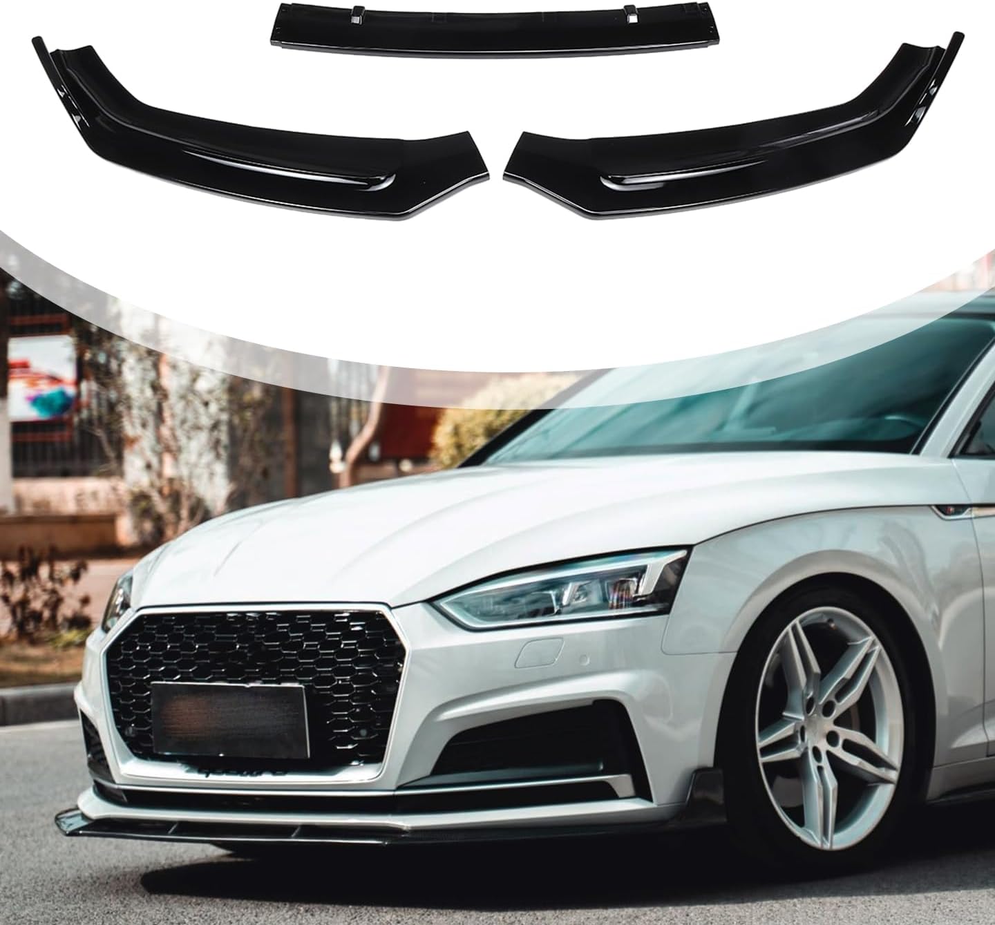 Front Bumper Lip Fit for Audi A5 B9 2017-2018,3 PCS Front Bumper Lip Body Kit Spoiler Compatible with Audi A5 B9 2017-2018 Front Splitter, Gloss Black