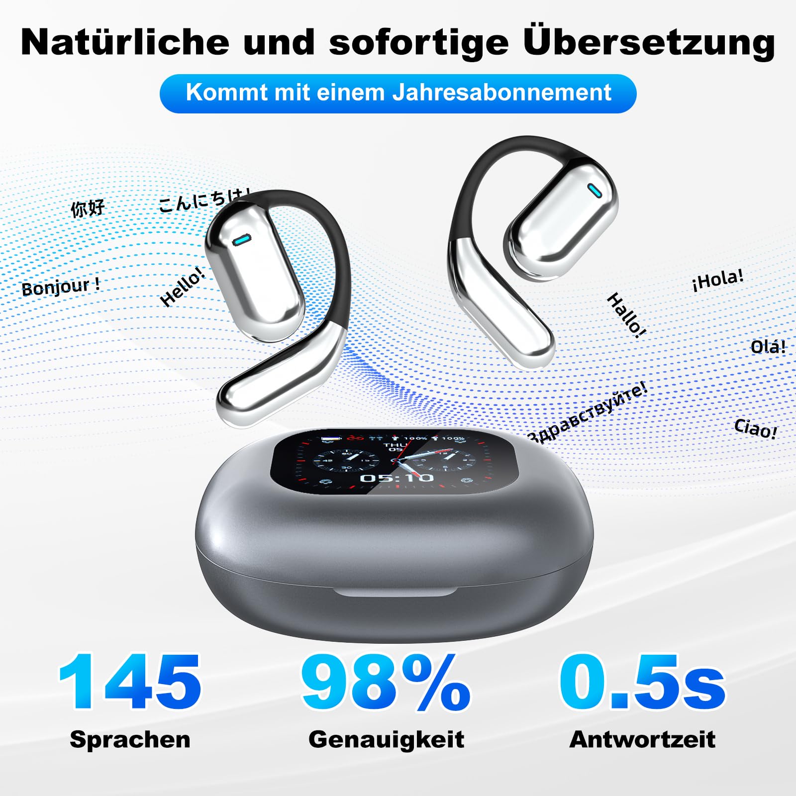 KI Übersetzer Kopfhörer - Echtzeit Übersetzung 144 Sprachen, 30h Akku, Bluetooth 5.4