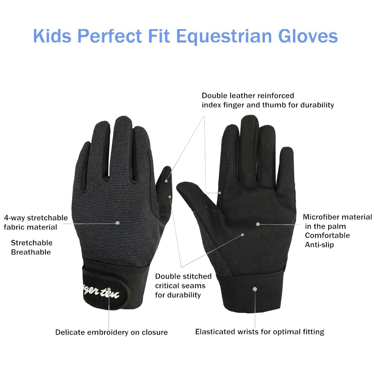 FINGER TEN Gants Cheval Equitation Enfants Quotidien ÉQuestre Fille/Garçon Paire De Valeur, Prise en Confortable Riders Trend Durable Et Respirante Filles Poney Jeunes ExtÉRieur Mitts
