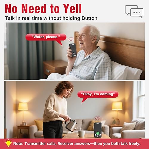 Miniatura 2 de CallToU Intercomunicadores dúplex completos inalámbricos para el hogar para personas mayores y cuidadores - 500 pies de largo alcance, sin tarifa