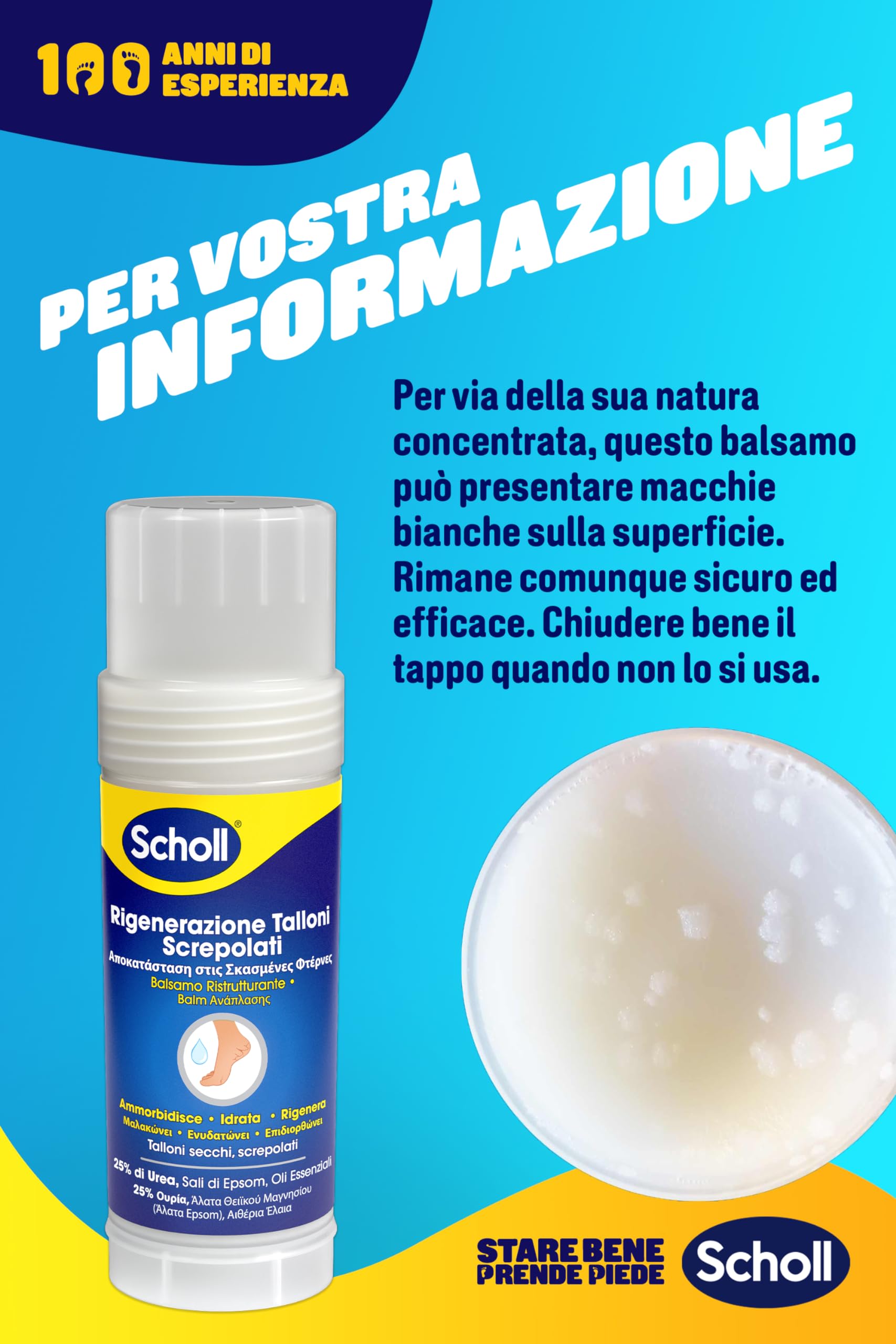 Scholl Balsamo Stick Riparatore per Talloni Screpolati, Ammorbidisce, Idrata e Ripara i Piedi Secchi e Screpolati con il 25% di Urea, Sali di Epsom e Oli Essenziali, Senza Bisogno di Usare le Mani