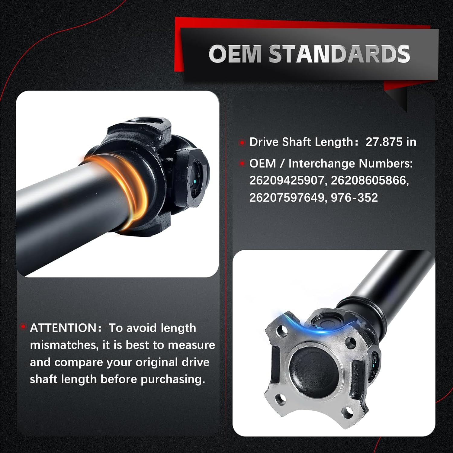 Nifeida Front Complete Drive Shaft Prop Shaft Assembly Compatible with BMW F15 F16 X5 X6 2012-2018, AWD Driveshaft Replace# 26209425907, 26208605866