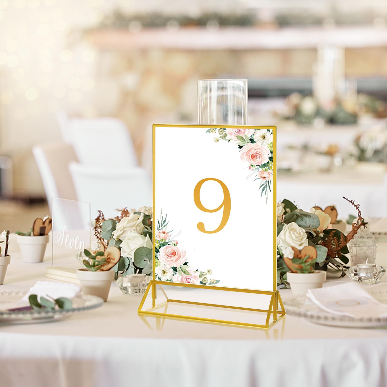 Acrux7 10 PCS 5x7 Inch Gold Frames Acrylic Sign Holder, Double