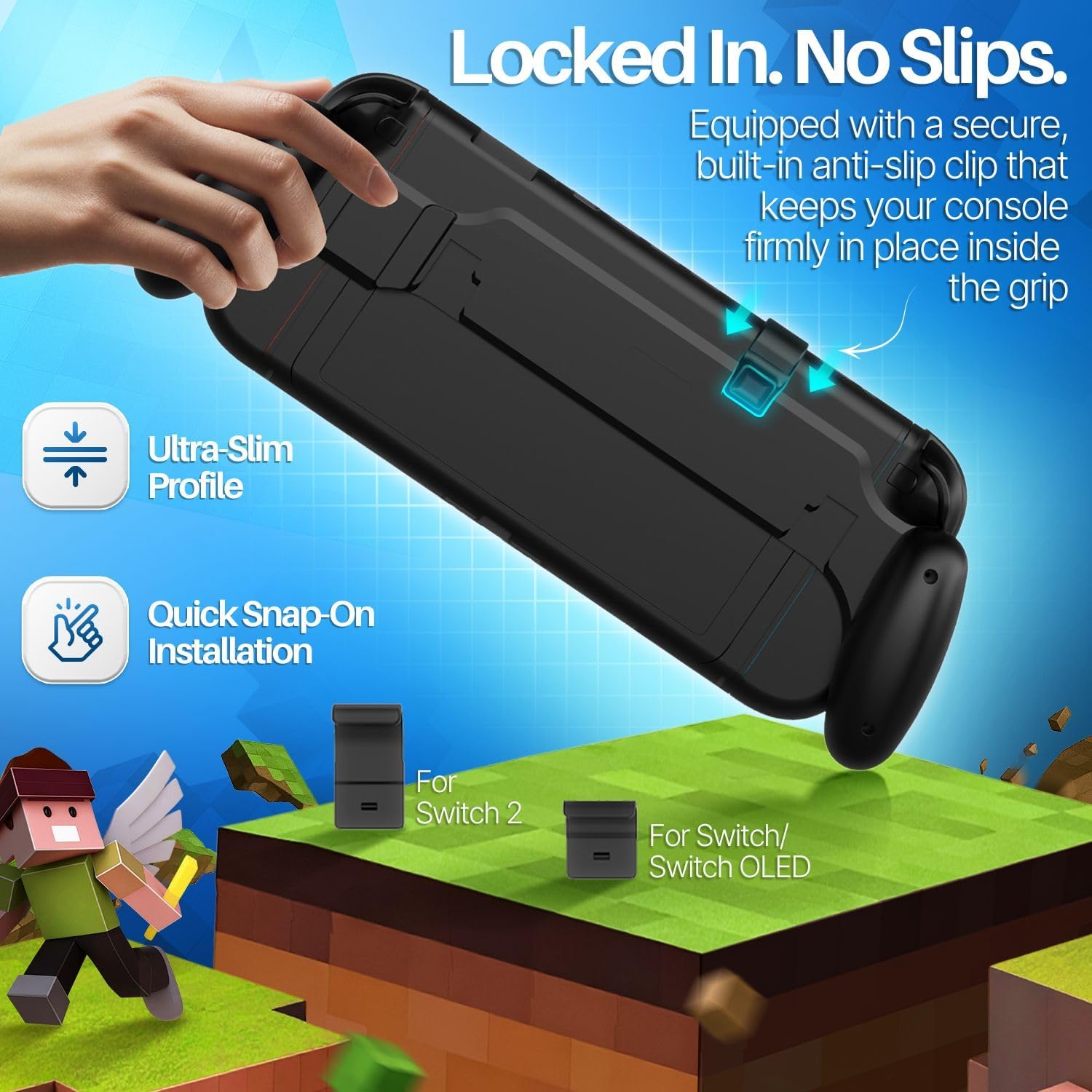 TNP Dockable Grip Case for Nintendo Switch 2 2025 - Ergonomic Grip Case with Slim, Lightweight, Comfortable Handle Compatible with Nintendo Switch 2017 / OLED Edition, Black - Image 6