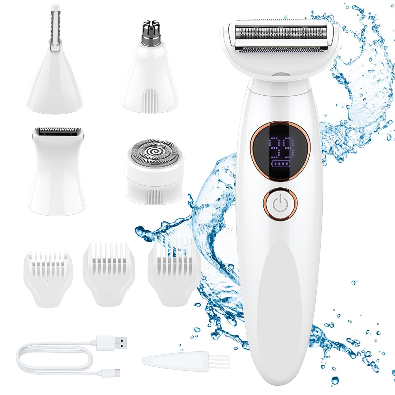 Afeitadora Mujer, 5 en 1 Rasuradora Mujer zona Intima, Recortadora Femenina Electrica Impermeable, Afeitadora Electrica para Cara, Nariz, Axilas, Piernas, Bikini Maquinilla de af