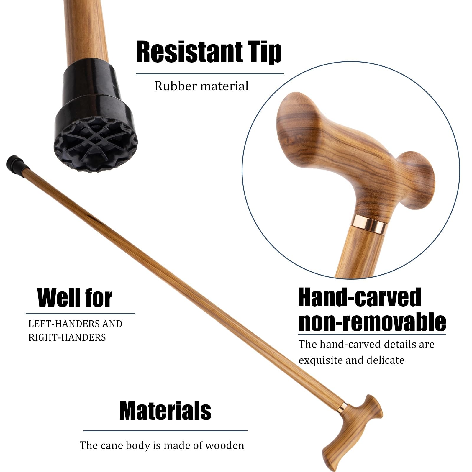 Bastones de Madera Amarillos, con Correa y 4 Puntas Antideslizantes Extraíbles Bastón Decorativo de Lujo para Hombre y Mujer de Cospaly 96 Cm