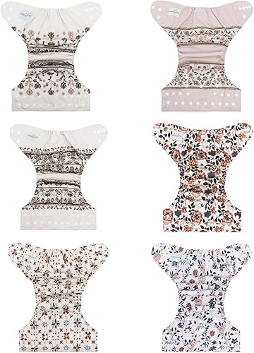 Miniatura 2 de babygoal Paquete de 13 pañales de tela boho reutilizables y lavables, 6 pañales + 6 piezas de rayón de bambú + bolsa húmeda, 6FG49-MB-B