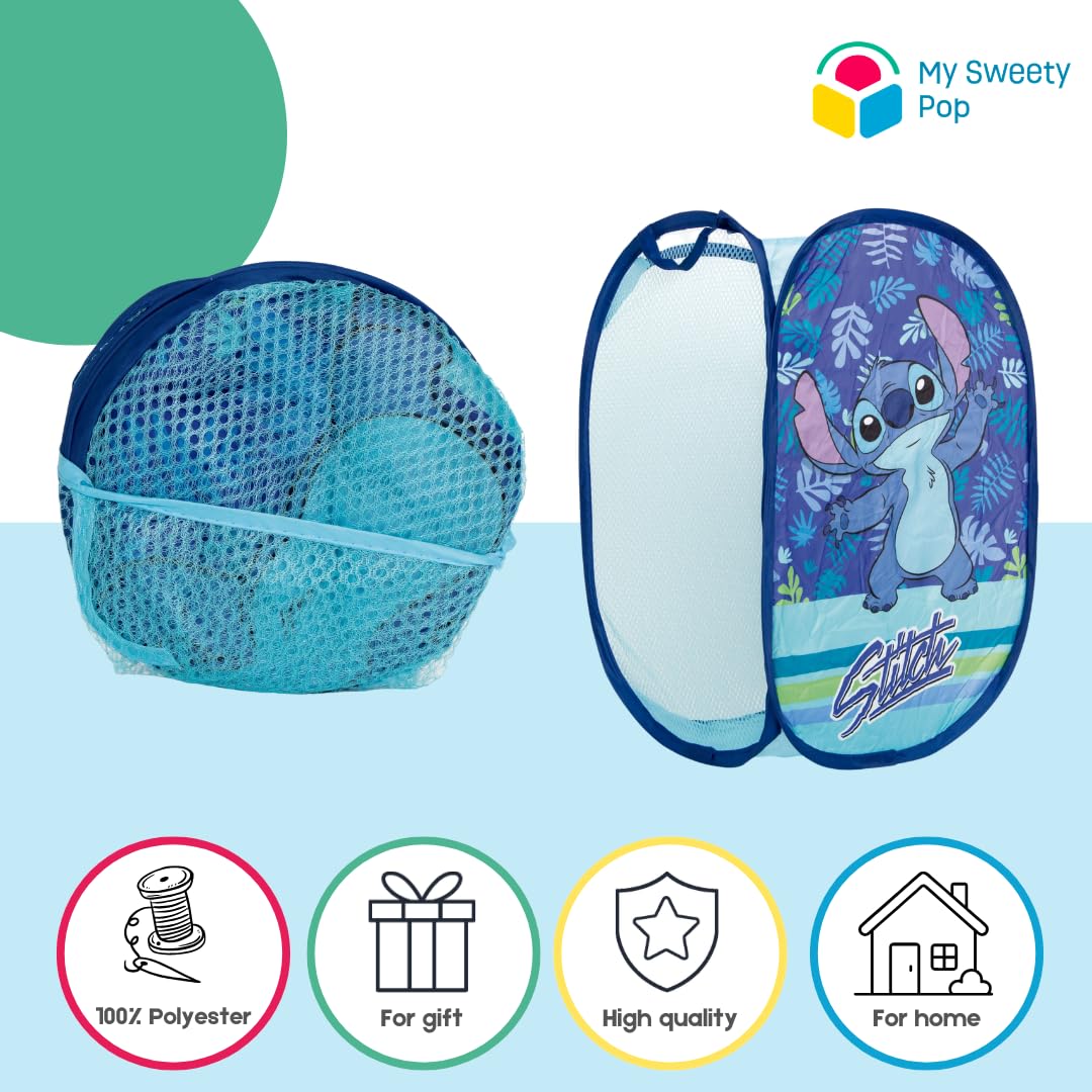 Cesto portabiancheria per bambini Lilo e Stitch | Organizer in tessuto rettangolare | Vassoio per giocattoli pieghevole con manici | 36 x 36 x 58 cm | Decorazione per camera da letto