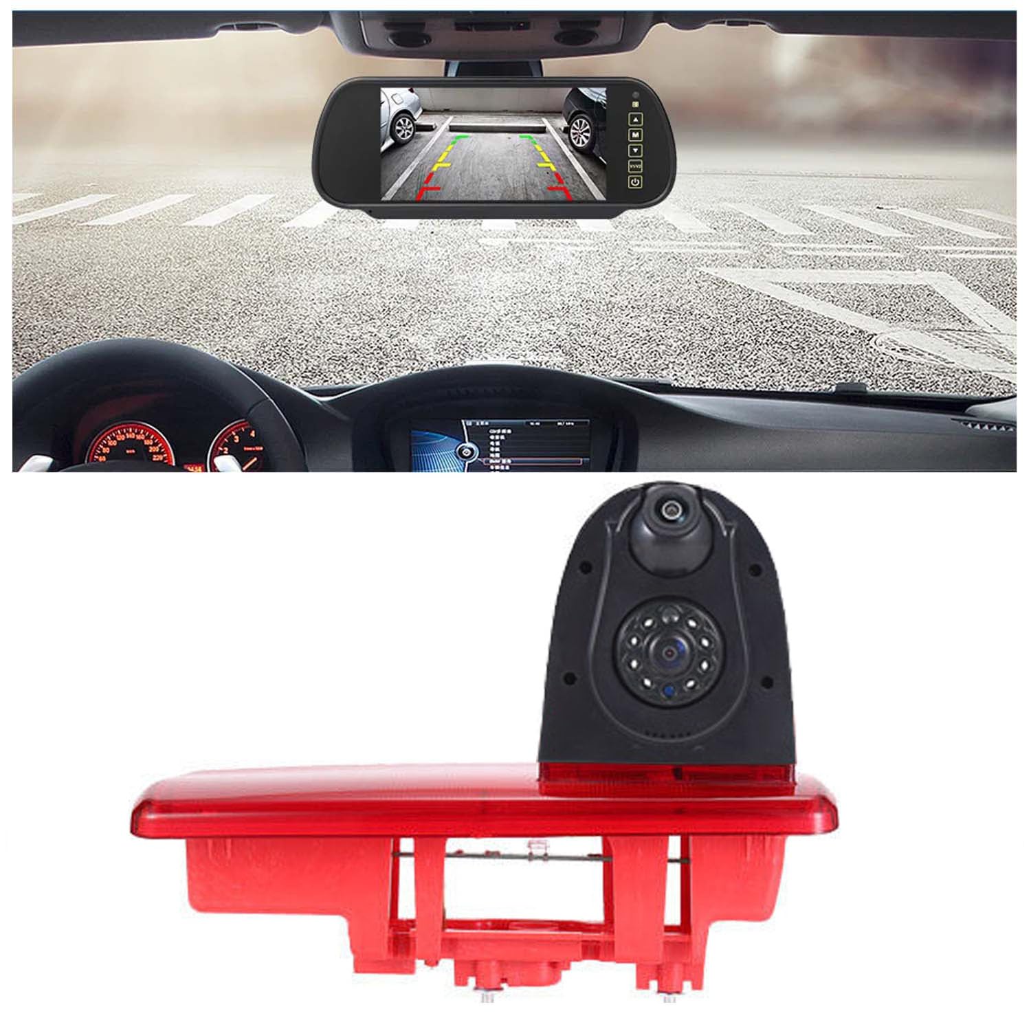 HD IP68 1280Pixels - Luz de freno doble para cámara de marcha atrás, con ángulo ajustable, repuesto para Fiat Talento/Opel Vauxhall Vivaro/Renault Trafic/Nissan NV300 (cámara de visión trasera +