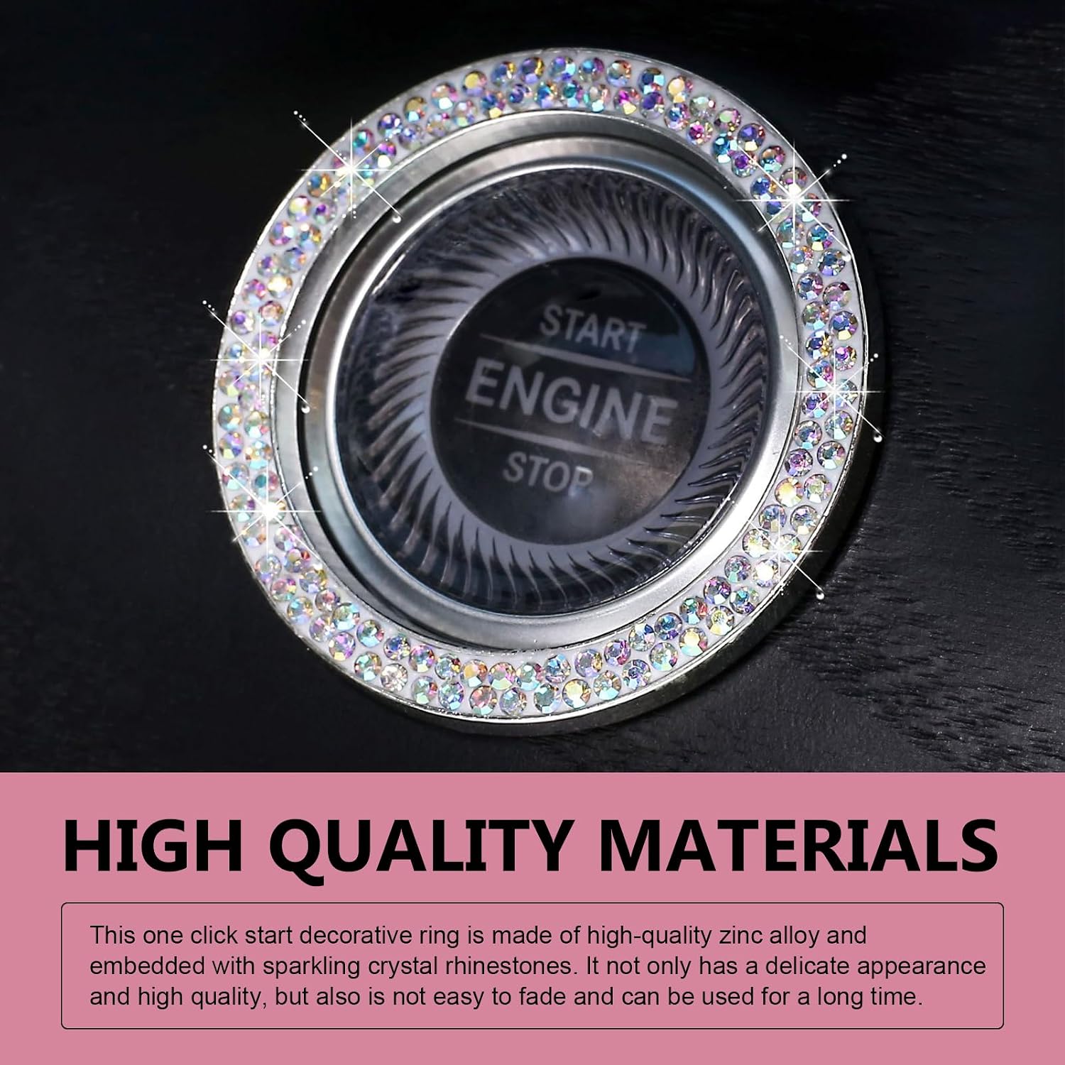 2PCS Double Rhinestone Car Engine Start Decoration Ring, Bling Crystal Push Start Button Ring Sticker, Key Ignition Knob Ring, Car Interior Decoration Accessories (AB) image 4