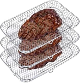 Air Fryer Bacon Rack - 3 Tier Air Fryer Rack for Oven | Bacon Oven Rack | Mesh Roasting Rack Cooling Tray | Detachable Steak Resting Rack | Dehydrator Rack | Fryer Skewer Rack for Oven, Steamer