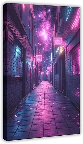 Póster futurista de neón inspirado en los años 80, arte retro de ciencia ficción, decoración única de Synthwave para el hogar y la oficina, póster