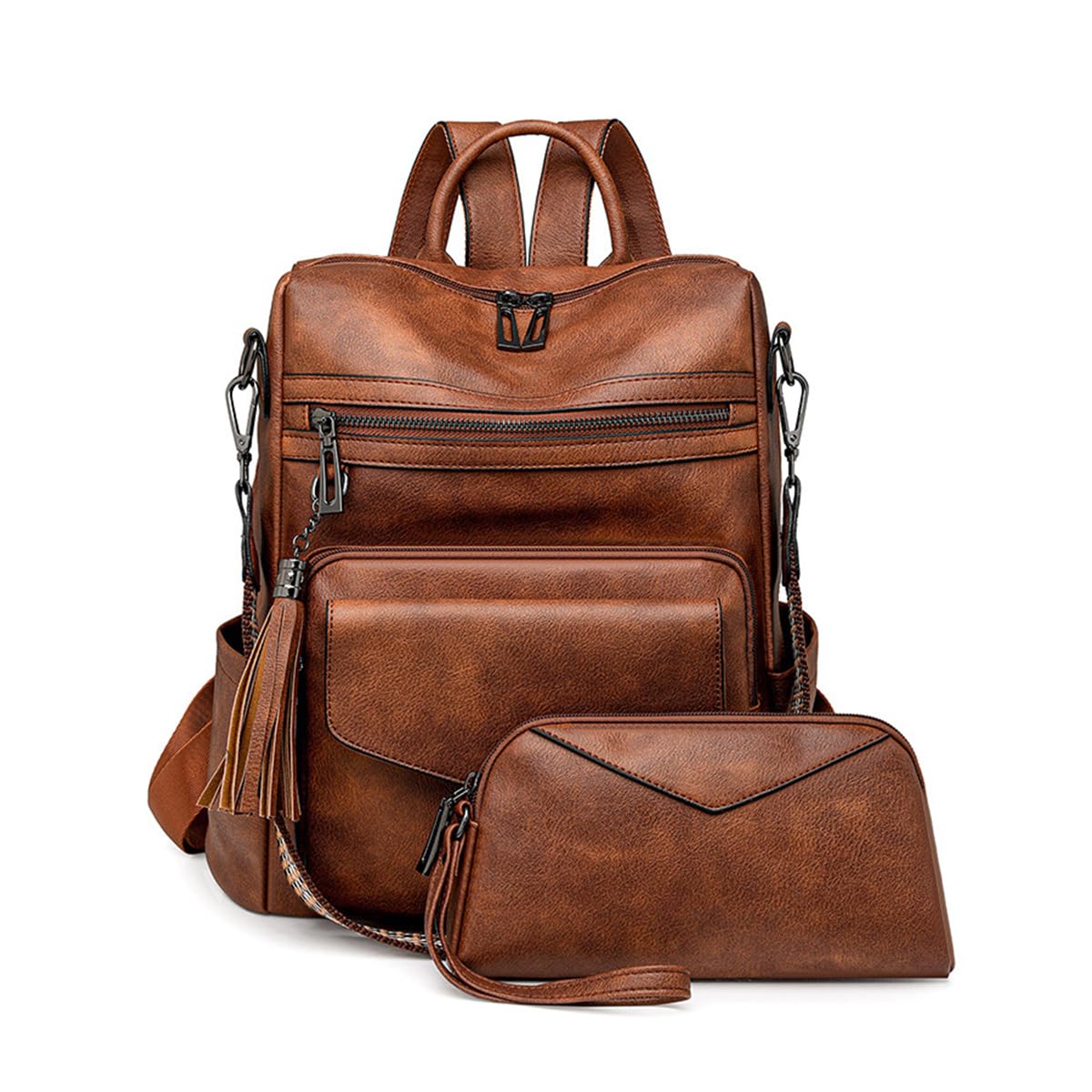 SONARIN PU Rucksack Tasche Damen,Wasserdicht Mode Damen Rucksack mit Geldbeutel Cityrucksack Tagesrucksack Handtasche,Convertible Umhängetasche für Schule Arbeit Reisen(Braun)